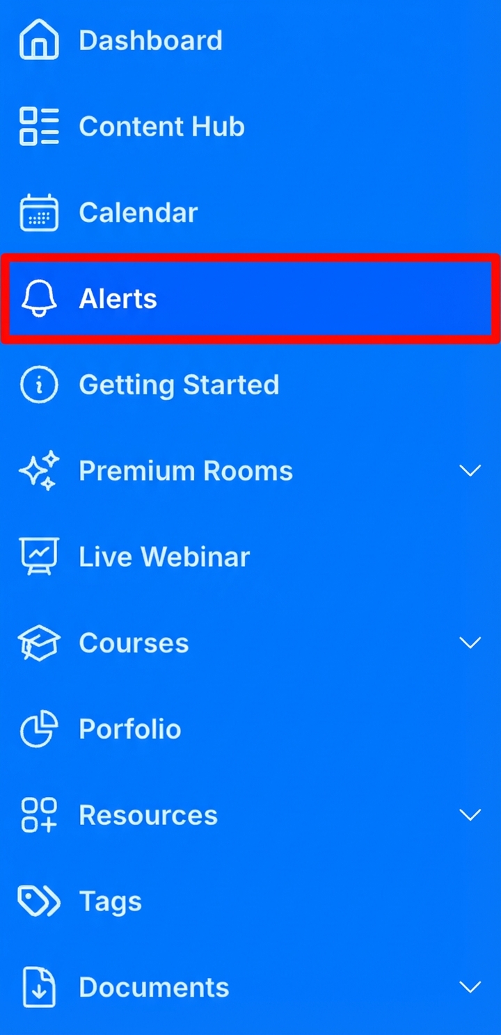Alerts navigation menu