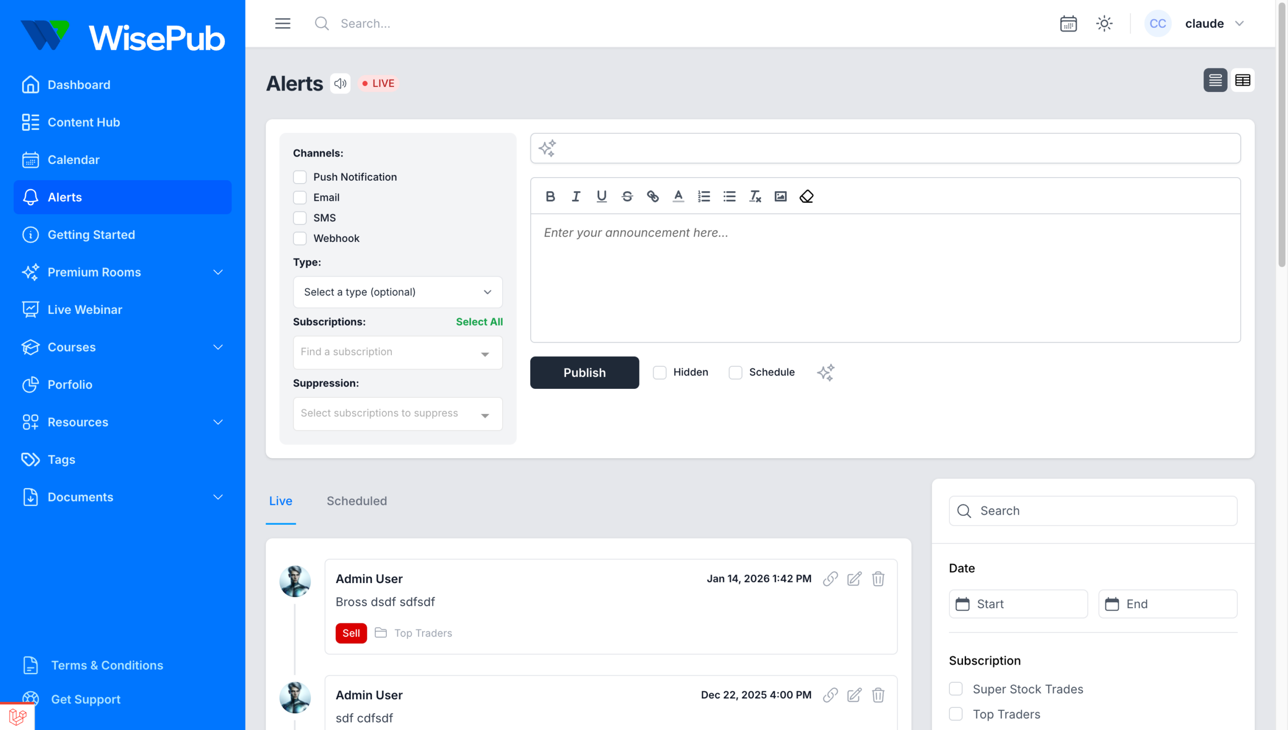 Alerts page overview