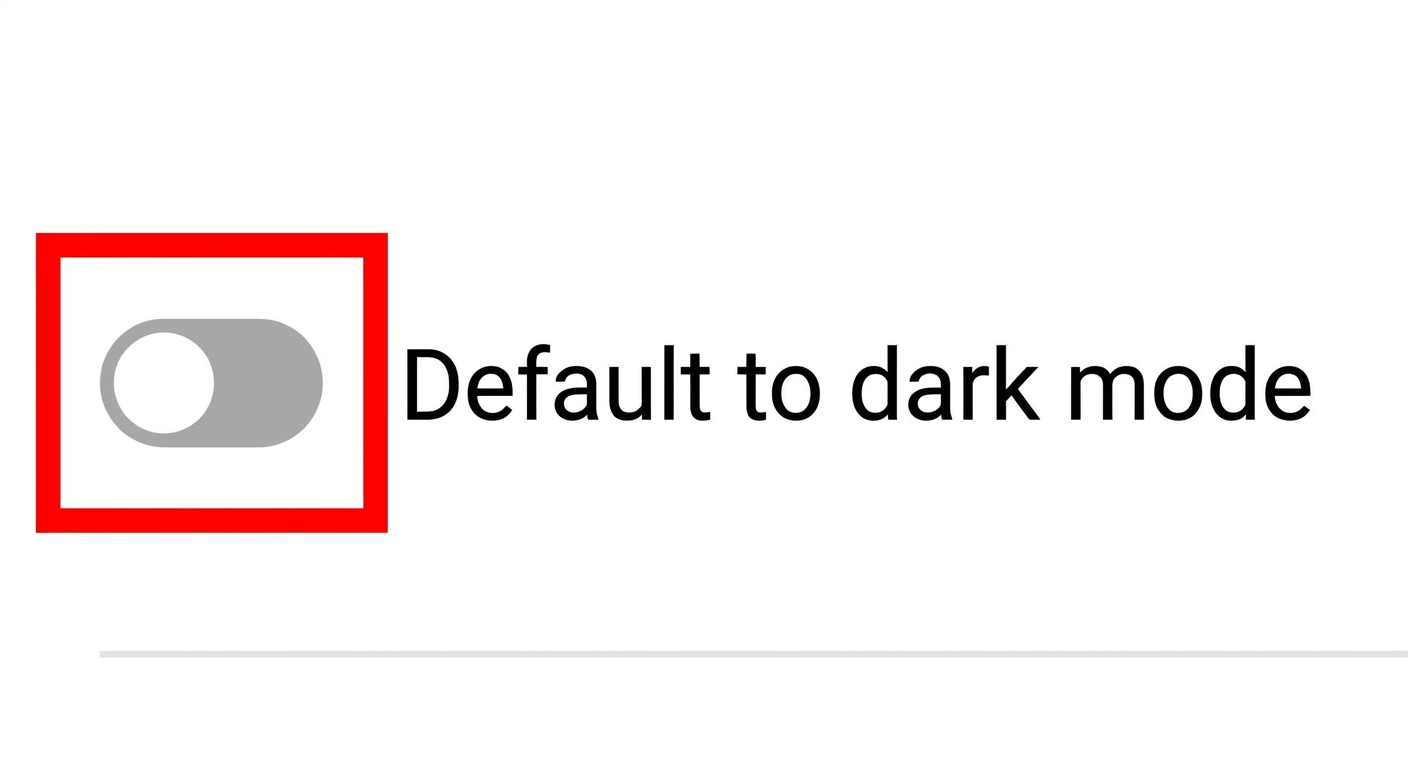 The Default to dark mode toggle with its description text visible