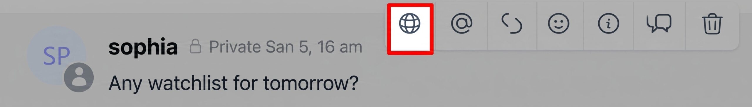 Message actions bar on a private attendee message with the Make Public button highlighted